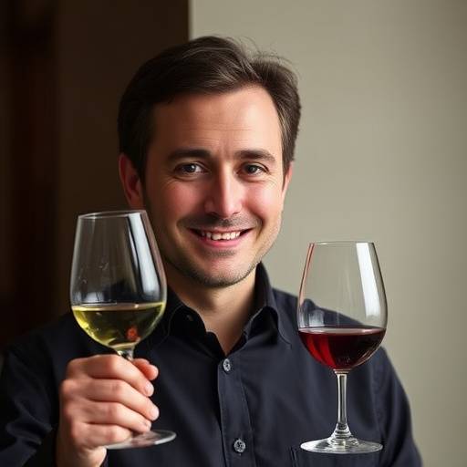 Portrait of Antoine Leclerc, Head Sommelier, holding a wine glass.