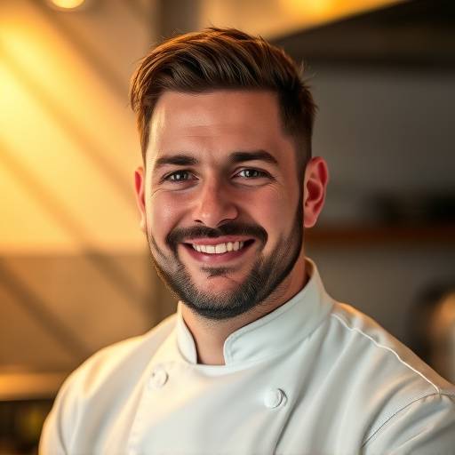Portrait of Chef Laurent Dubois, smiling confidently.